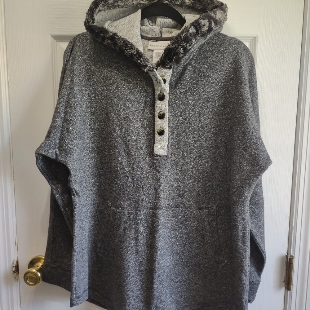 Soft Surroundings french terry pull over hoodie with faux fur trim - NWOT
